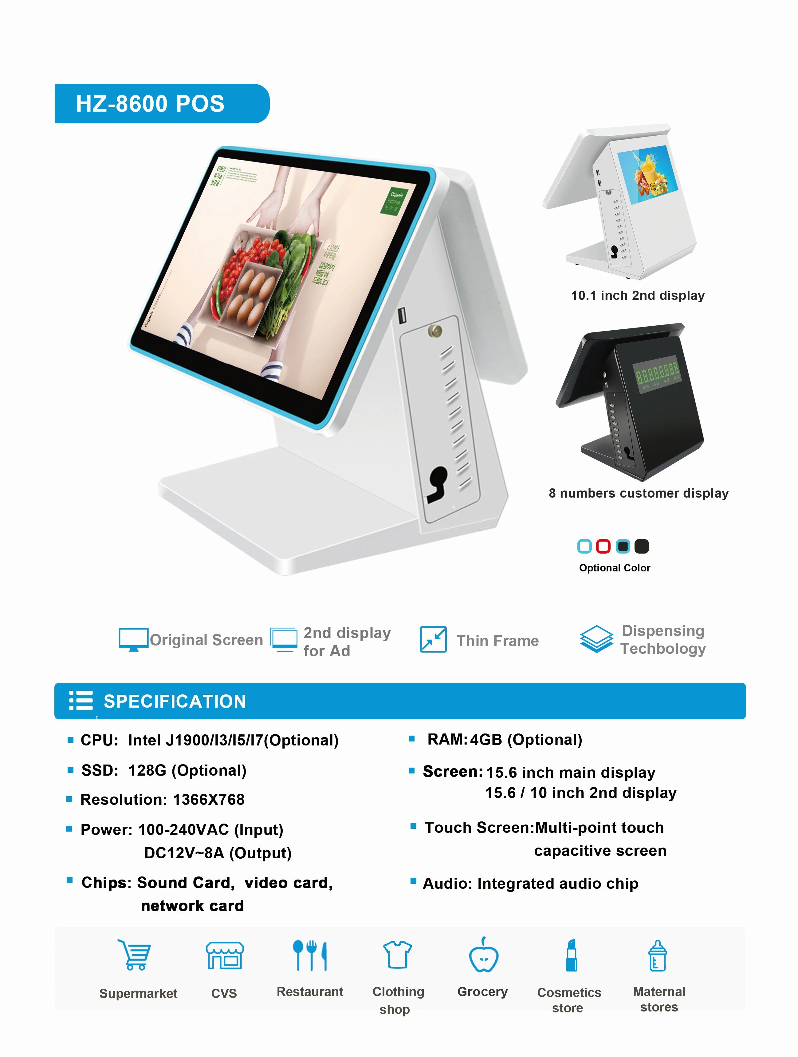 15-Zoll-Windows-System All-in-One-Touchscreen-POS System Kasse Kreditkartenleser POS-Maschine