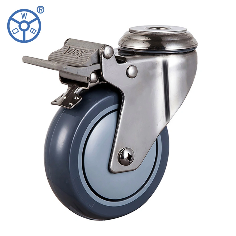 Wbd Industrial Ball Bearing Swivel 3 4 5 Inch Stainless Steel Medium Duty Caster Gray PU Wheels