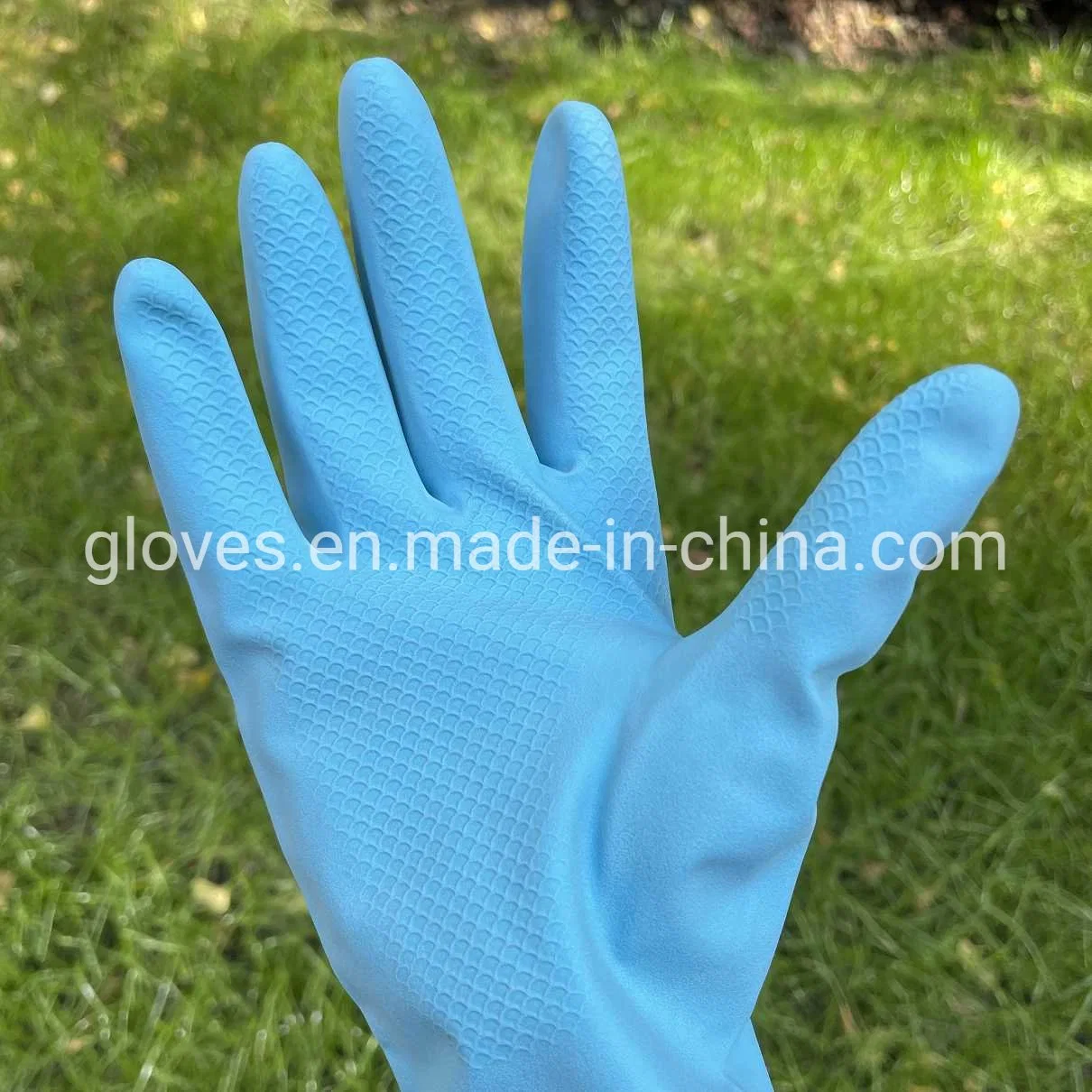 Cotton or DIP Flocked Blue Latex Household Natural Rubber Waterproof Cleaning Glove CE Certificate