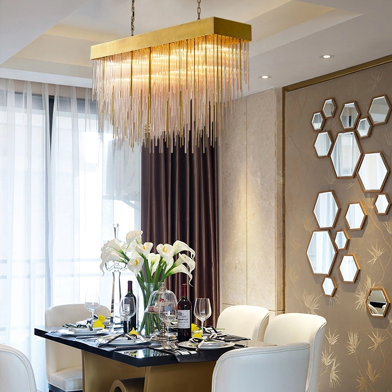 Casa decorativa LED em LED Pendant Luxury da Tassel rectangular Luminária de Design de Quarto personalizada