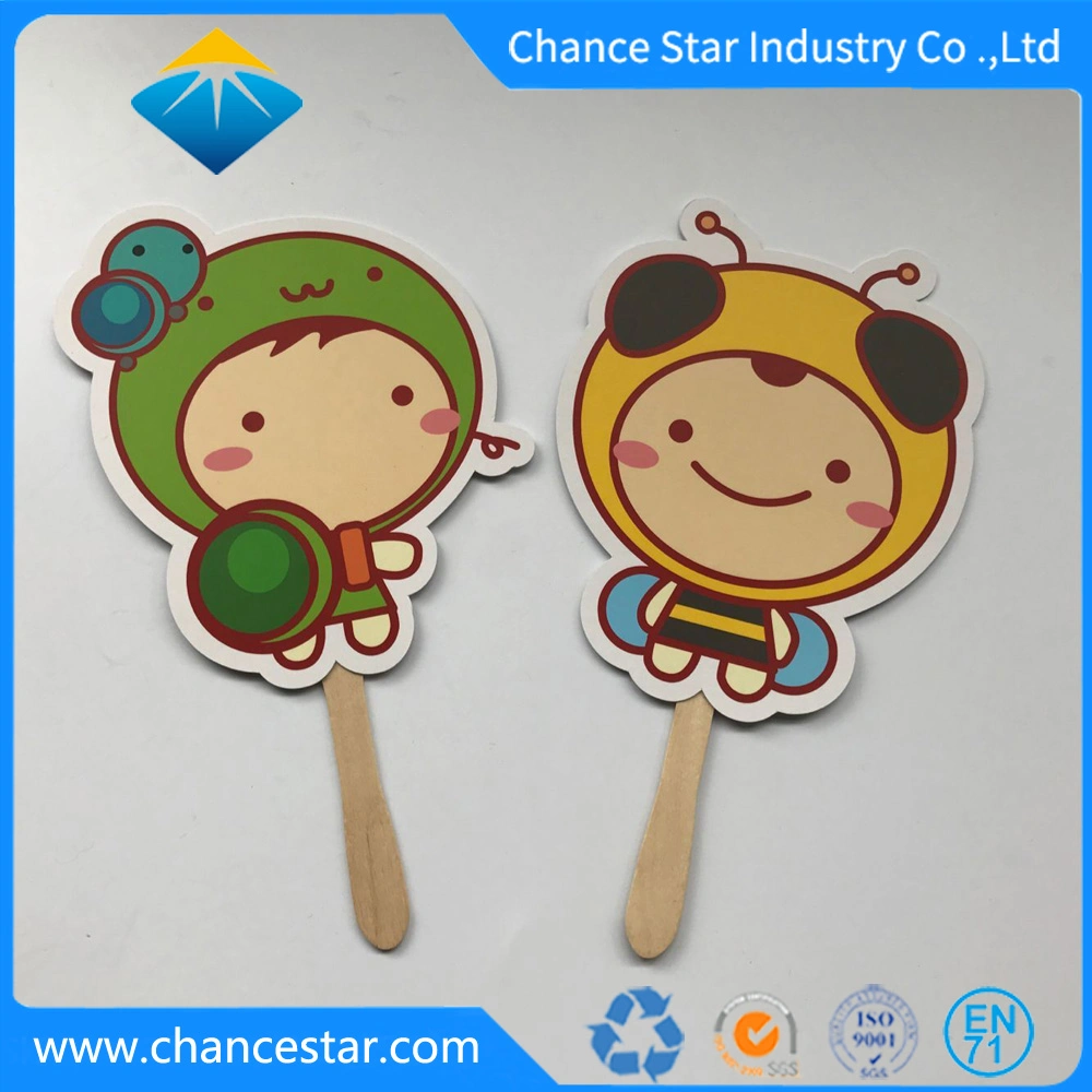 Custom Print Wooden Handle Paper Hand Fan for Promotion