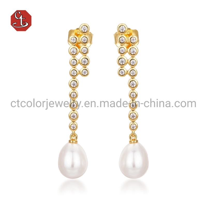 Fashion Jewelry Silver and Brass White Shell Pearl Drop Earring Jewellery