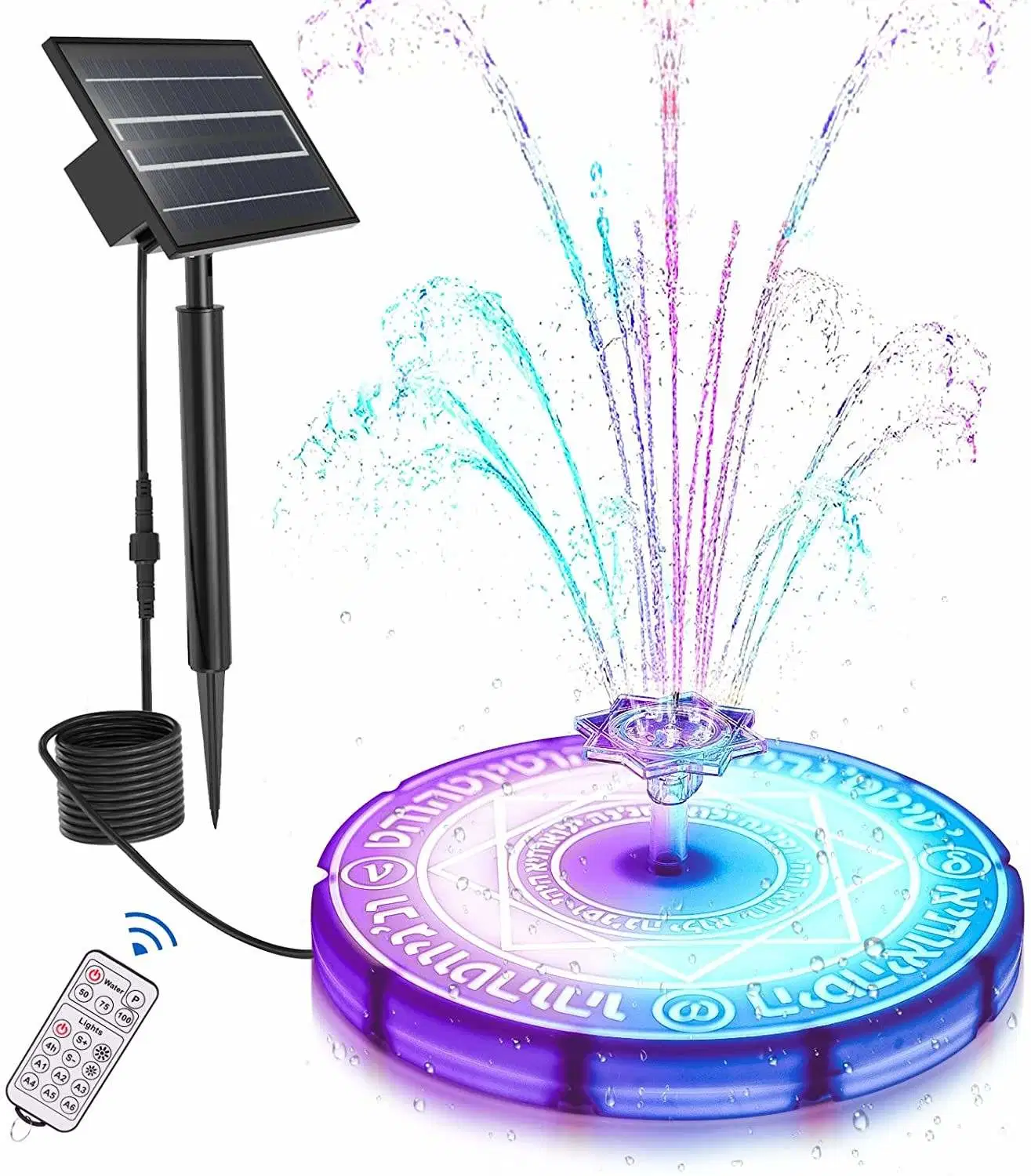 Lâmpada solar da bomba de água Banho de aves da Piscina Rockery Outdoor RGB com lâmpada de fonte do telecomando