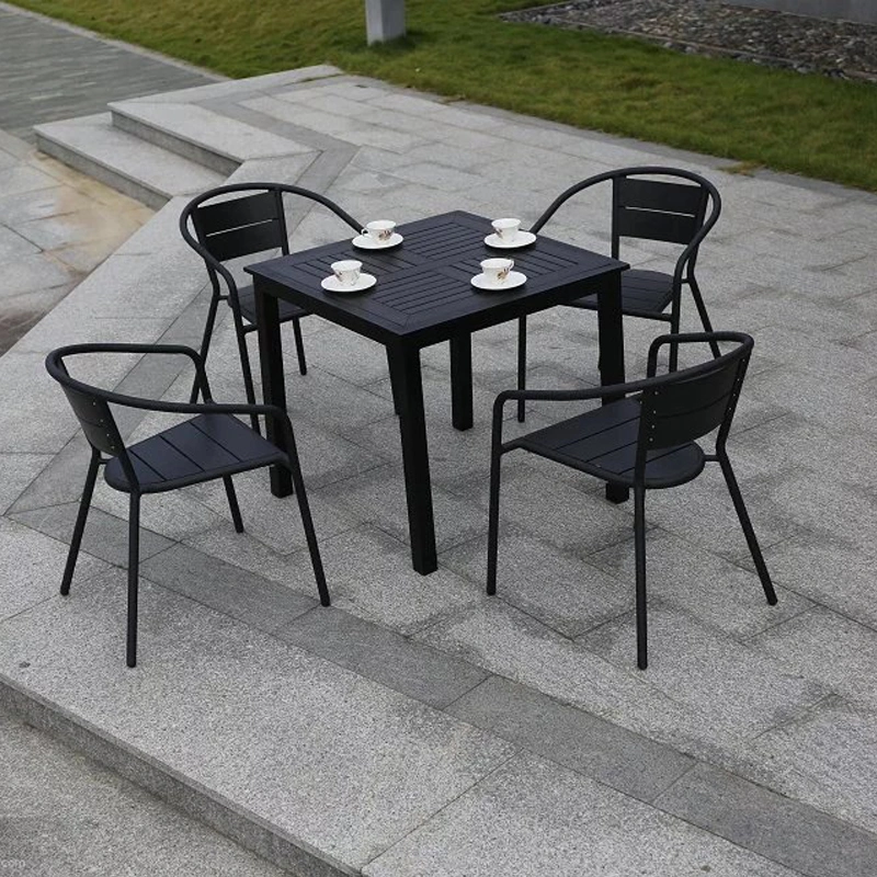 Hot Sell Furniture Garden Plastic Wood Dining Set Coffee Outdoor Garden Plastic Wood Furniture 4 Seat Patio Table and Chair