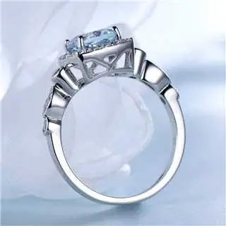 Real S925 Sterling Silver Rings Blue Topaz Ring Gemstone Aquamarine Cushion Jewellery