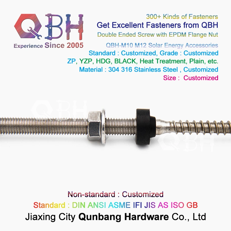 Qbh Customized Carbon Steel/Stainless Steel PV Power Energy Panel Bracket Hanger Roofing Dual Double End Stud Rod Head Screw Bolt Solar Component