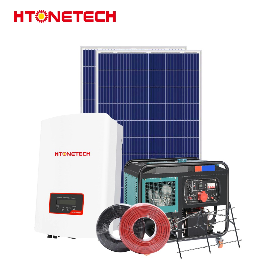 Htonetech Solar Panels 100 Watt Monocrystalline Wholesale/Supplierrs 10kw 3 Phase Hybrid Inverter China Whole House Solar Power System with Fuel Filter Diesel Generator