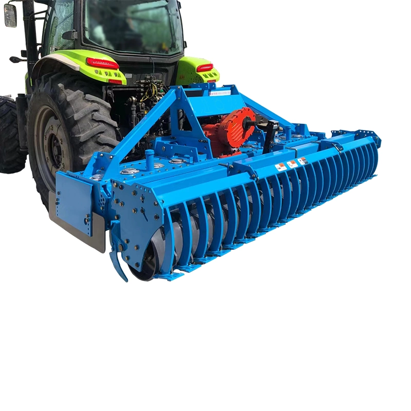 Working Width 2m Power Driven Harrow for Farm Tractor 80-110HP Disc Pto Driven True Vertical Tillage Powered Gearbox Roller Heavy Duty Tiller Rotary Harrow CE