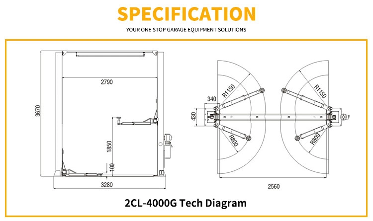 Easy Installation Adjustable Height Automatically Car Hoist 2 Post Lift Vehicle 2cl-4000g