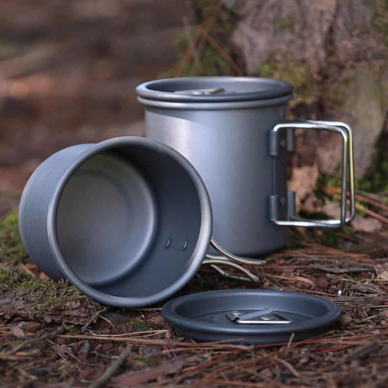 Aluminio al aire libre Camping vaso Copa ultraligero portátil Picnic bebida té Taza de cerveza con asa plegable