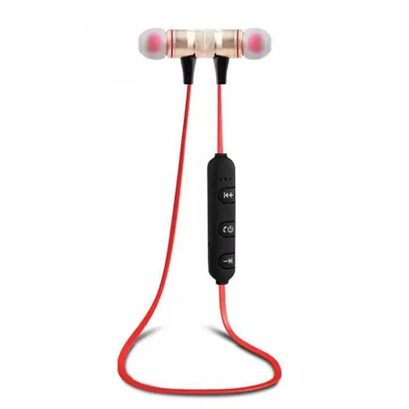 Rose Gold Metal Wireless Stereo Sports Bluetooth Headset with Magnetic Adsorption