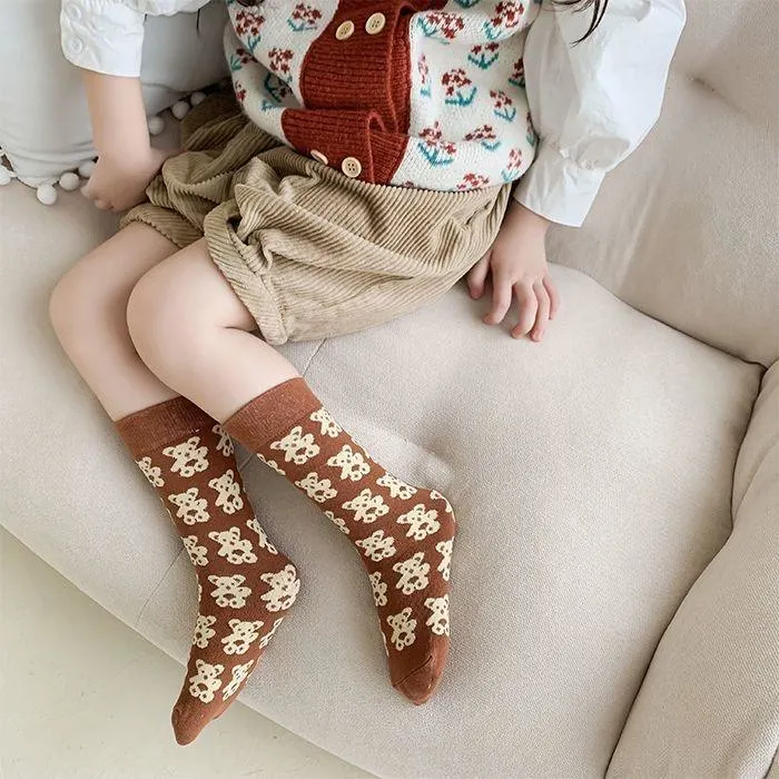 Korean Version Children's High Tube Cute Cartoon Print Leggings Calf Socks