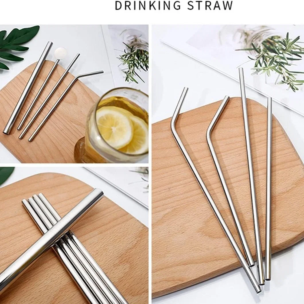 Beverage Straight Bent 8.4''reusable Stainless Steel Metal Drinking Straws for Milkshake