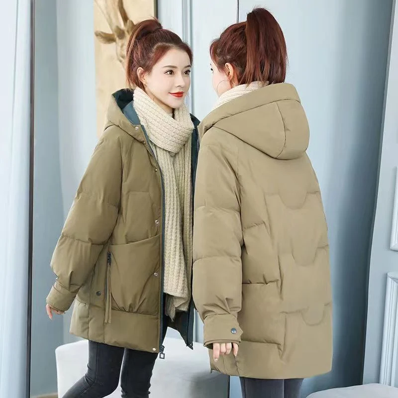 Winter Down Cotton Jacket Women&prime; S MID-Length Korean Version Thick Cotton Coat