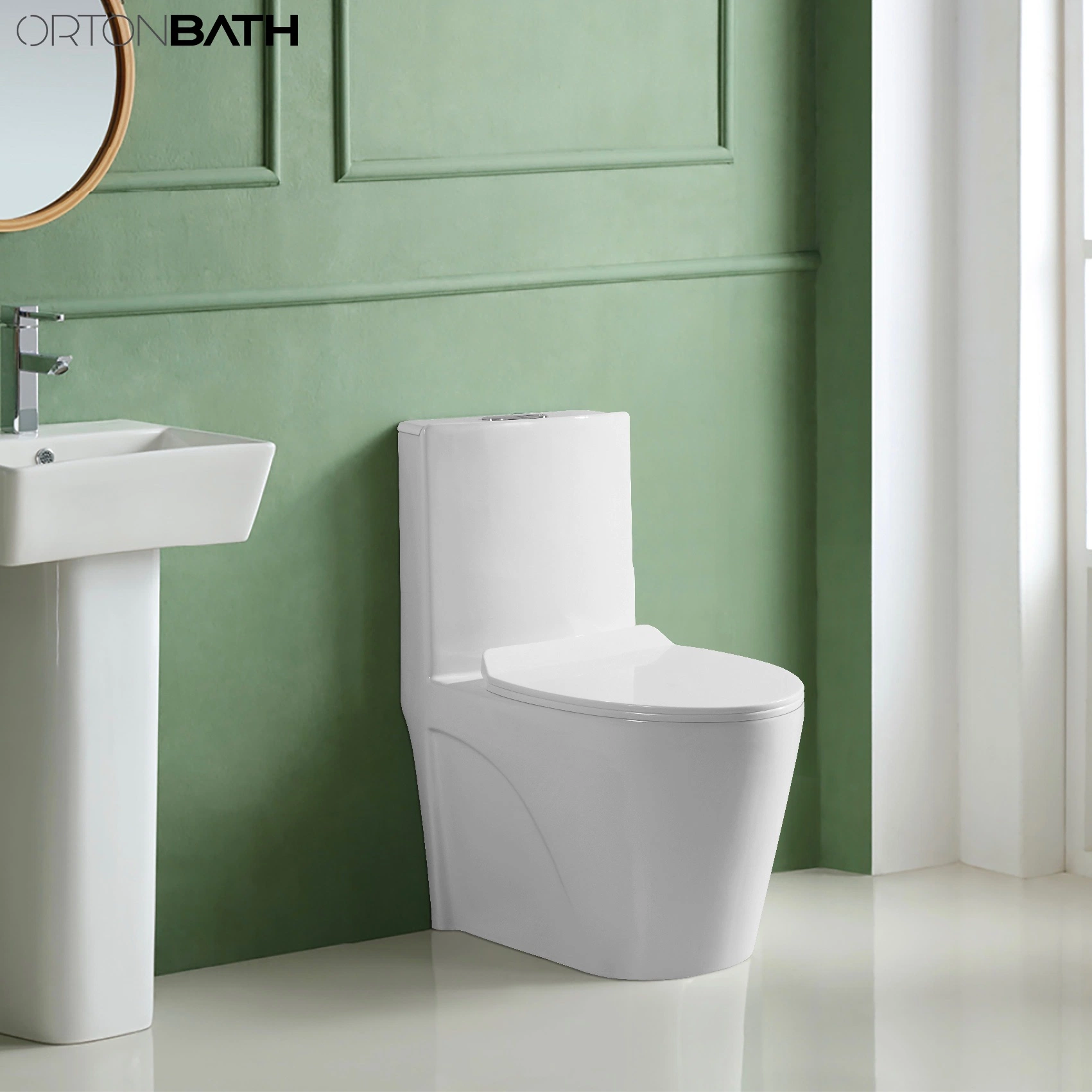 Ortonbath American moderne High Standards toilette bon marché Squitary Ware Ceramica WC commode Siphonic Strap toilette une pièce avec cuvette de toilettes Accessoires pour housse de siège