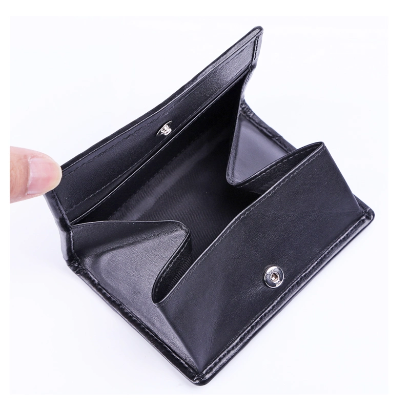 Weave Decoration Genuine Leather Small Wallet RFID Safe Knit Coin Purse Slim Plait Leather Card Holder