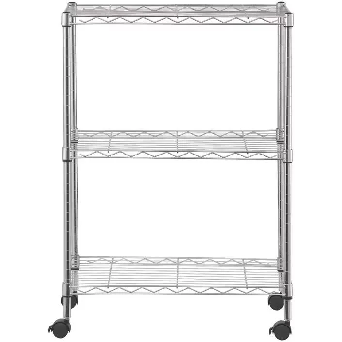 3 Layers Light Duty Chrome Wire Shelving Rack with Wheel