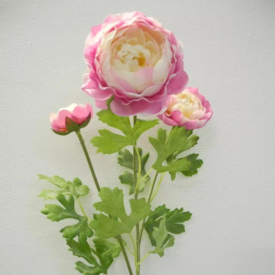 Hot Sale Wedding Silk Flower 3 Heads Ranunculus Stem Artificial Flower Tea Roses for Home Wedding Centerpiece Decoration