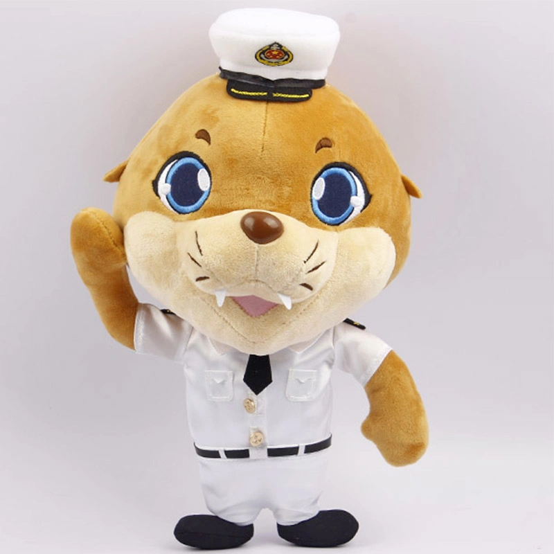 Custom Mascot Toy Wearing Navy Uniform 20cm Seal Plush Stuffed Animal OEM