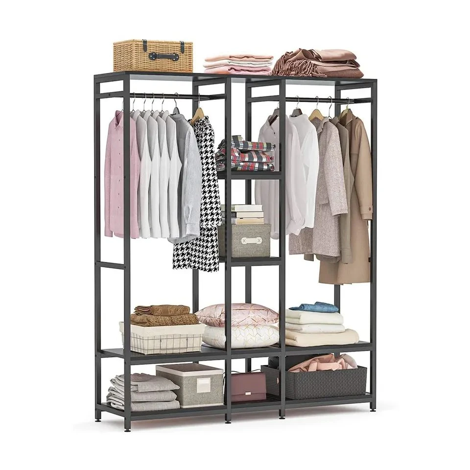 Modern Free Standing Clothes Storage with Shelves Garment Rack