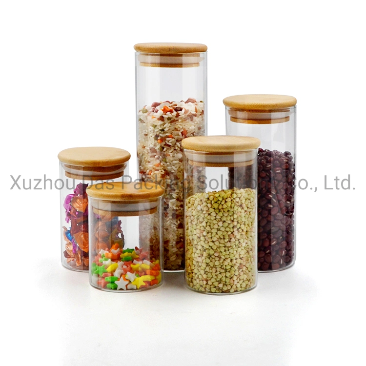 Haut de la qualité en verre borosilicaté Premium jar contenant de la cartouche de stockage des aliments de cuisine en bois / couvercle hermétique de bambou