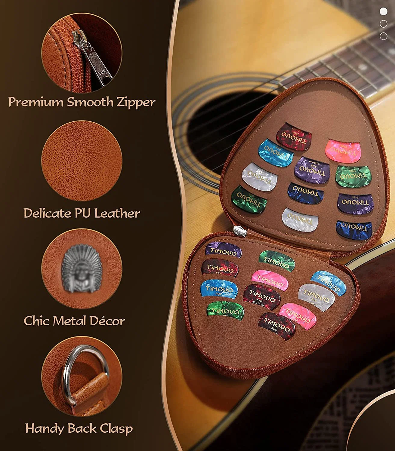 Brown regalo para guitarristas Guitar Picks titular caso variedad Pack Picks Funda de cuero de PU Caja Bolsa Plectrums guitarra