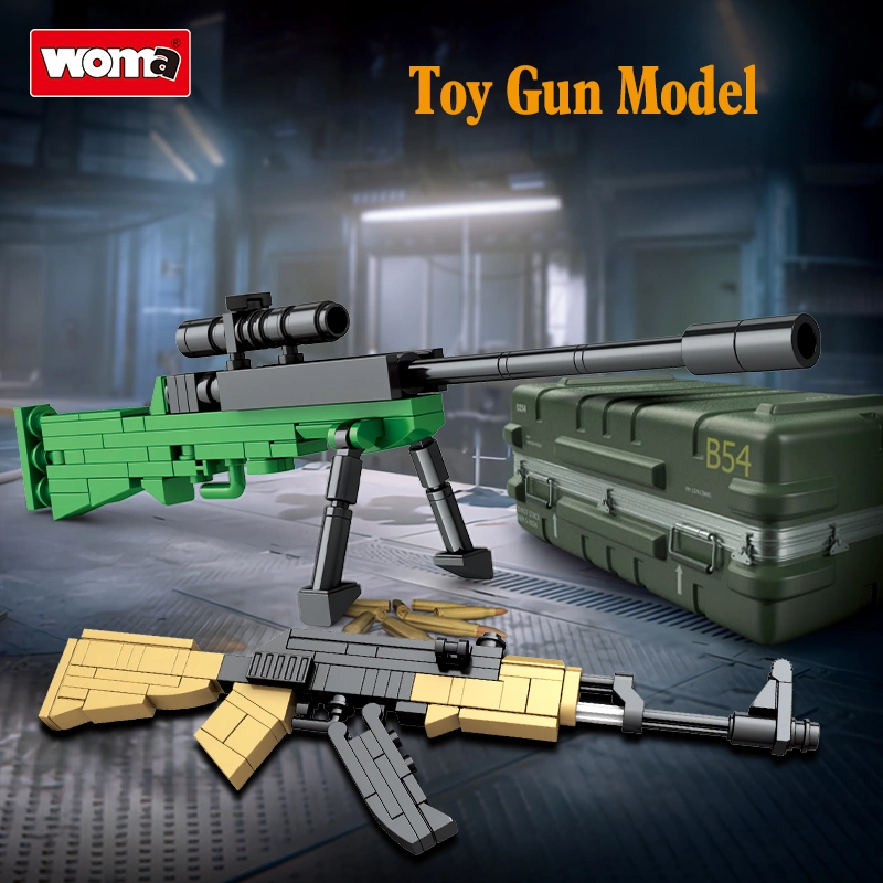 Woma Toys 2022 OEM ODM Children Kids 18 Model Gun Plastic Little Brick Small Building Block Set Parent Child Interaction Game Toy