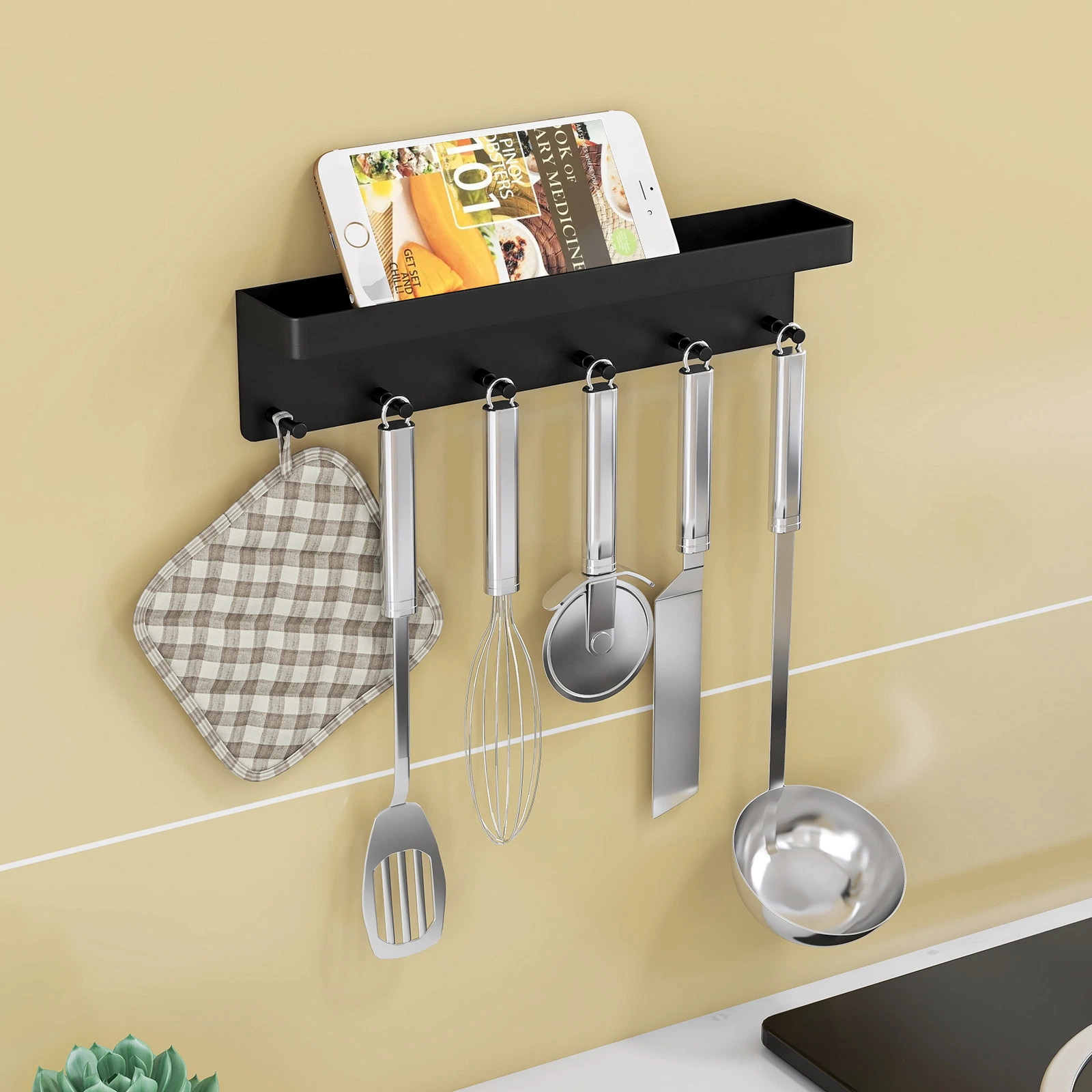 Kitchen Wall Mount Self Adhesive Sauce Vinegar Oil Bottle Holder Cookware Hanger Storage Rack