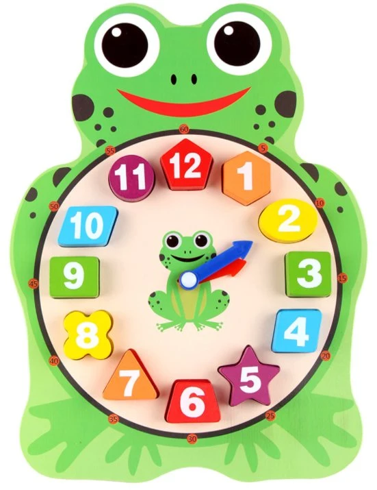 Cartoon Animal Digital Clock Toy Wooden Puzzle Frog Shape Kindergarten Children Teaching Kids Toy