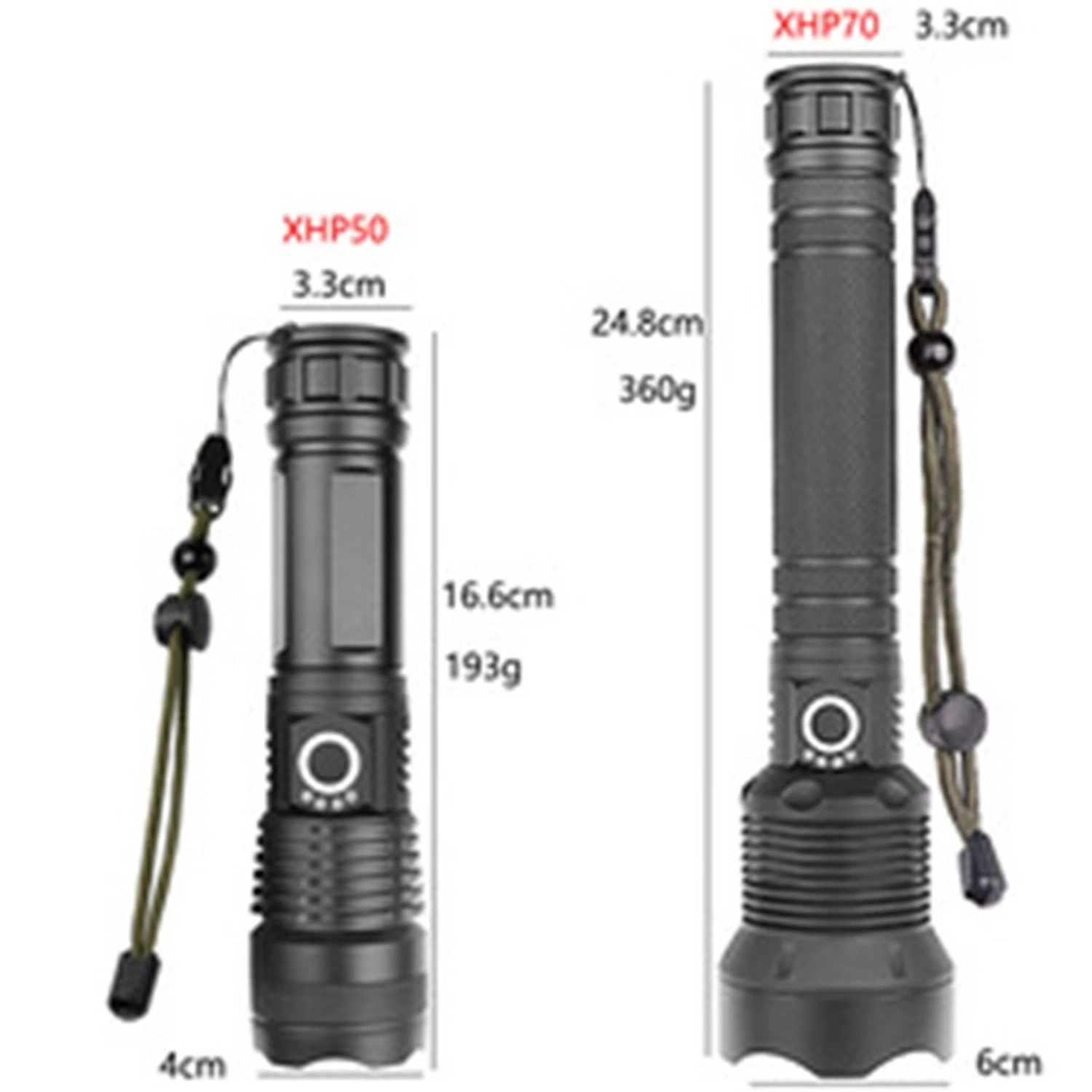 1000 Lumens rechargeable Lampe torche tactique résistant à l'eau Xhp50 Zoomable Super Bright torche lumière extérieure avec affichage d'alimentation