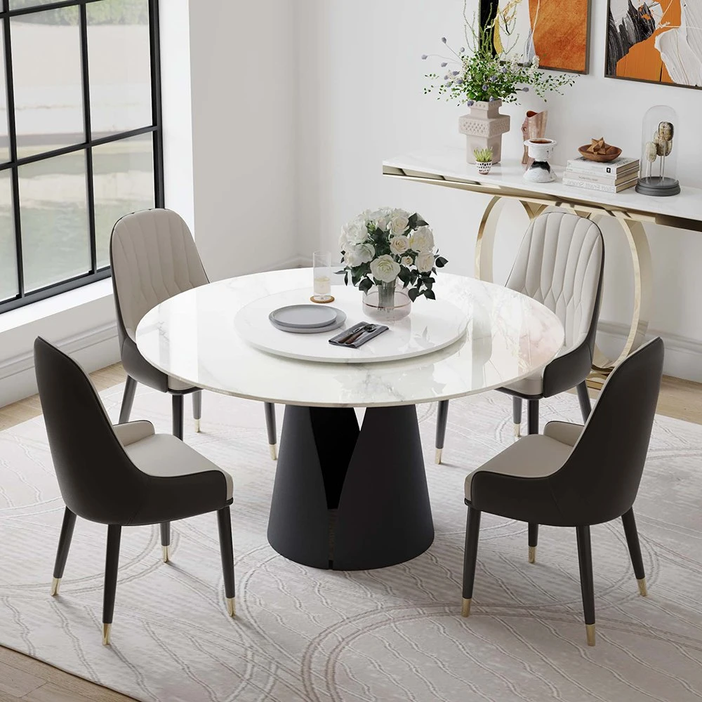 Modern Round Glossy White Dining Table for 6-8 with Lazy Susan 59"