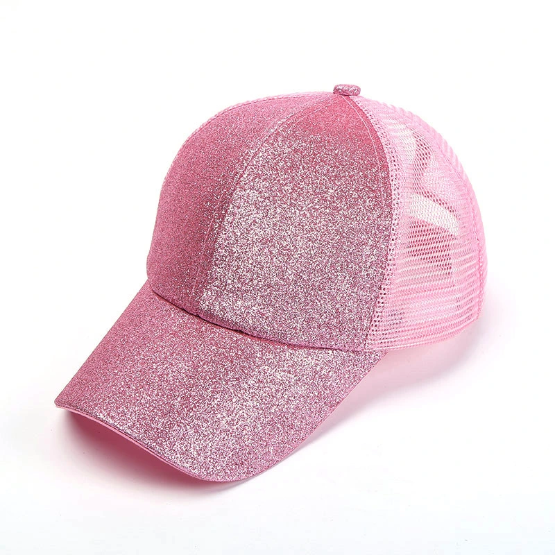 Women's Baseball Cap Ponytail High Buns Trucker Adjustable Snap Back Sequins Mesh Outdoor Sports Cap Esg13182