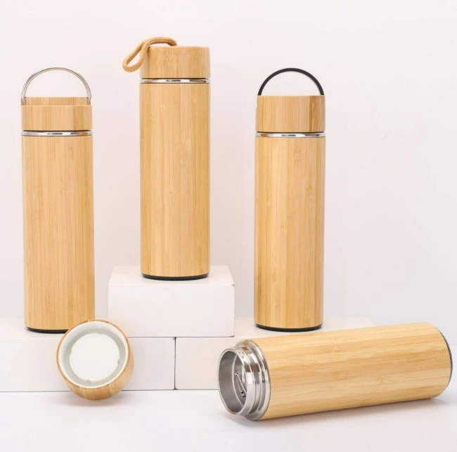 Custom Bamboo Vacuum Cup Stainless Steel Bamboo Tumbler with Portable Lid