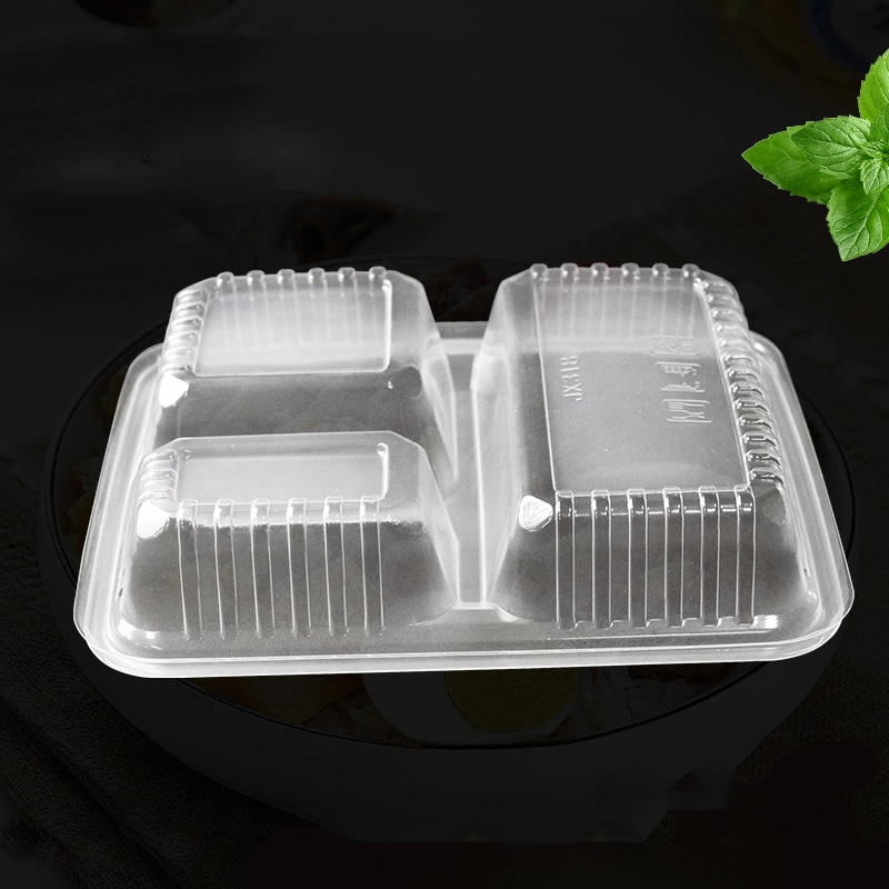 3 compartiments en plastique jetables biodégradables de micro-ondes de fécule de maïs contenant des aliments