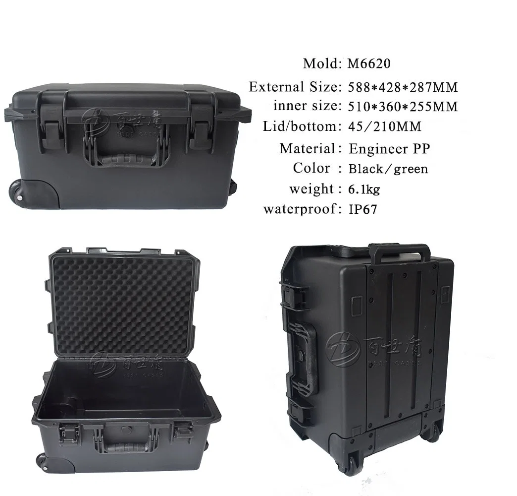 China Manufacture IP67 Waterproof Hard Plastic Protective Electrical Equipment Tool Box with Foam and Wheels