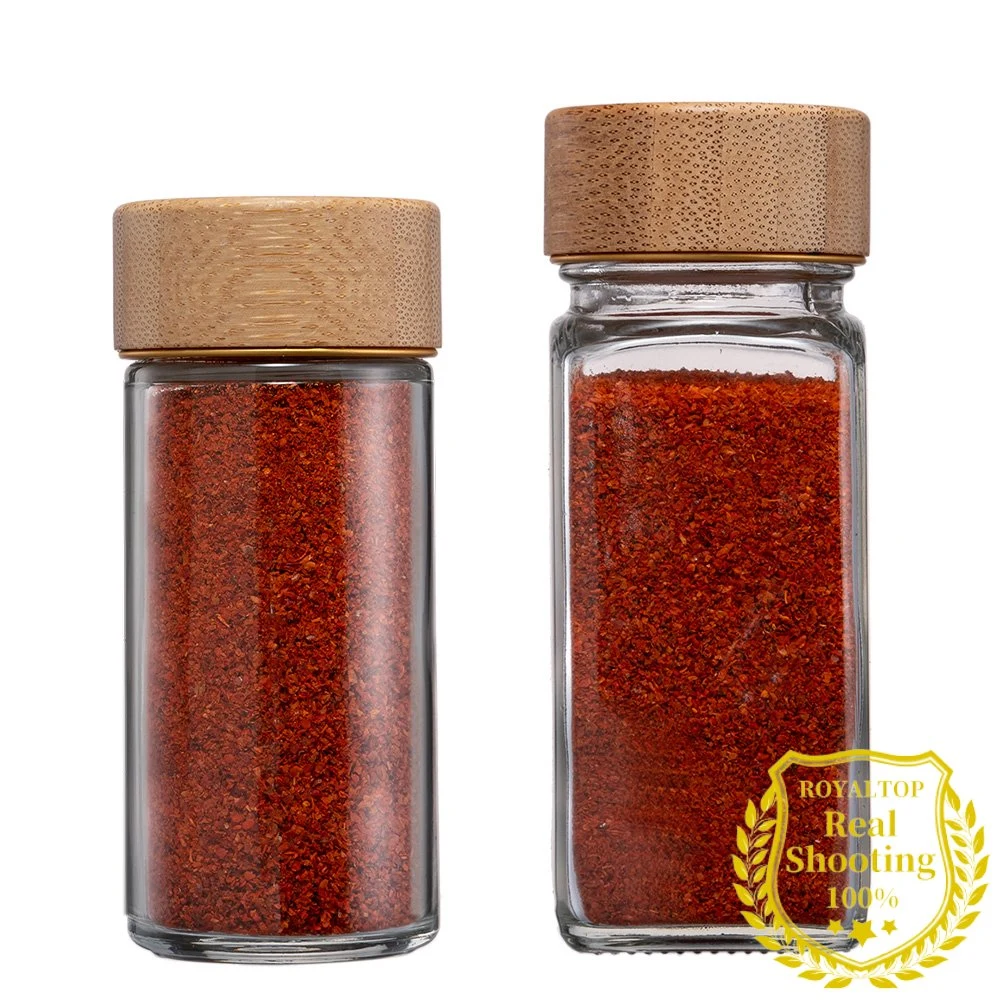 Wholesale Kitchen 90ml120ml Round Square Glass Bottle Mini Spice Shaker Seasoning Bottle with Bamboo Lid