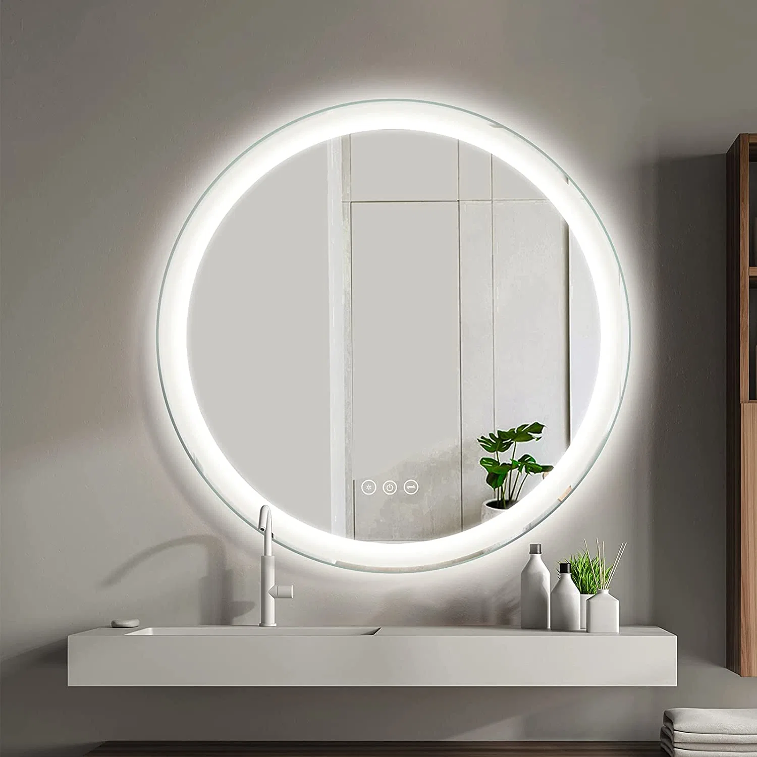 MIROIR DE salle de bain LED lampe de courtoisie Dimmer anti-buée maquillage 3000K Lumières blanches chaudes de lumière de forte intensité bouton tactile carré étanche Rond