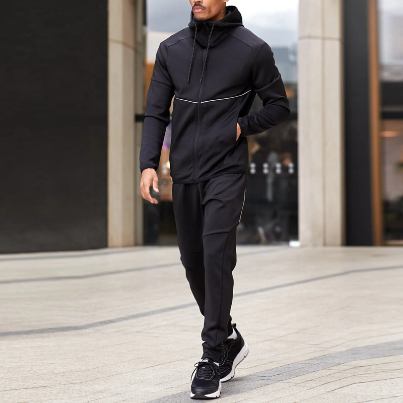 Factory Price Wholesale/Supplier Custom Men Sportswear Black Blank Nylon Tracksuit Set