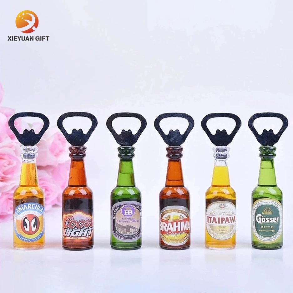 Llavero de logotipo personalizado de fábrica con forma de cerveza magnética, pegatina de nevera, mini abridor de botellas de acero inoxidable líquido de metal, montaje en pared de tarro de vino.