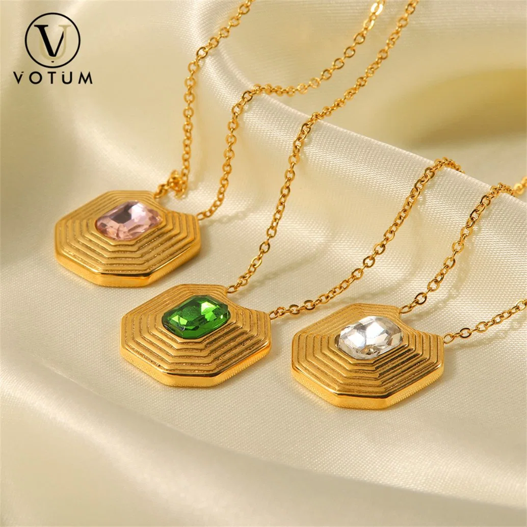 Votum Factory Customize Wholesale/Supplier Square S925 Sterling Silver 18K Gold Plated Crystal Necklace Handmade Jewelry