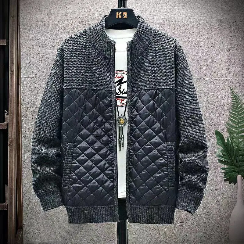 New Fashion Men Autumn Stand Collar Knit Solid Color Zipper Outdoor Cardigan Knitwear Casual Tops Coat Jacket Sweater