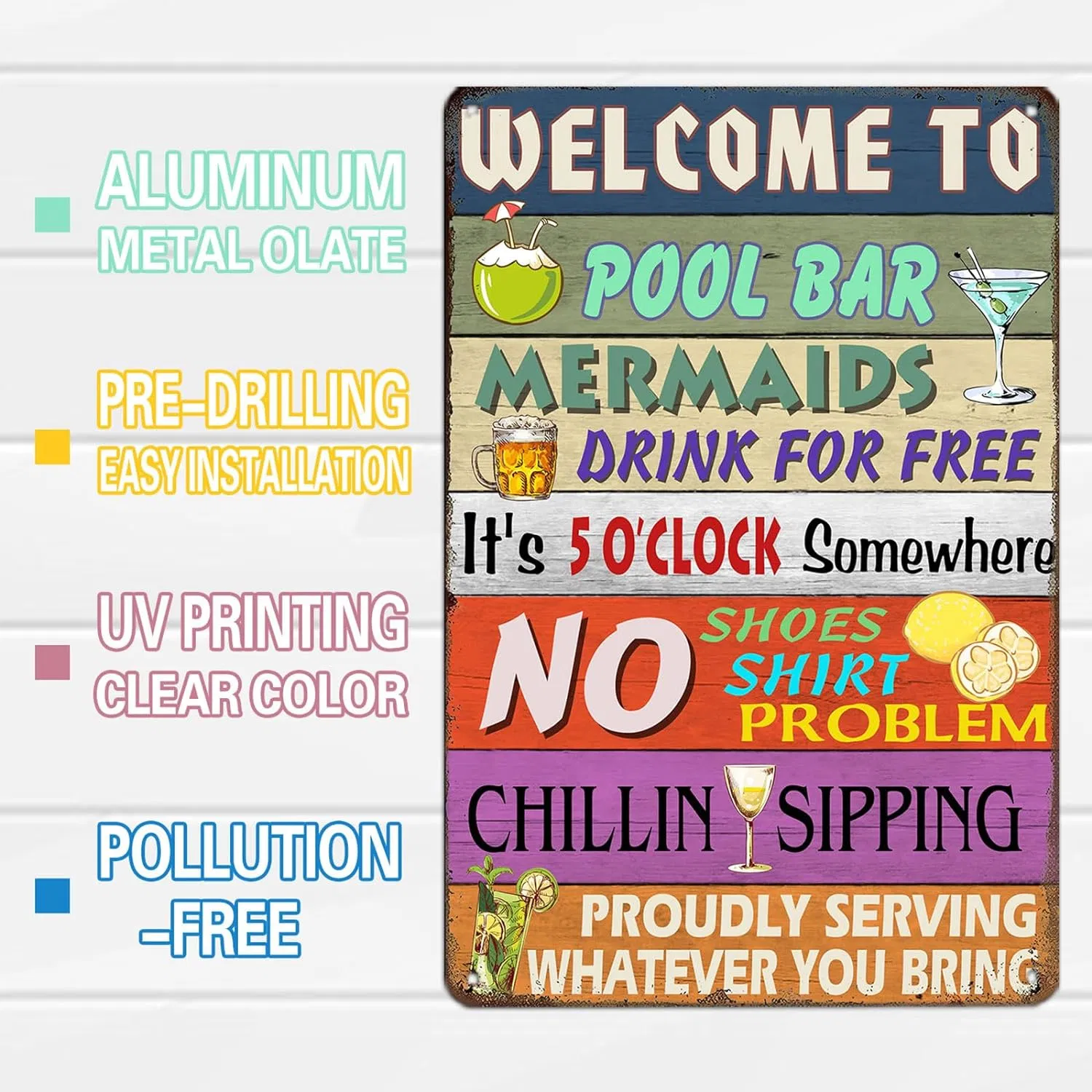 Super Durable Vintage Metal Sign Welcome to Our Pool Bar Tin Sign Vintage Pool Signs