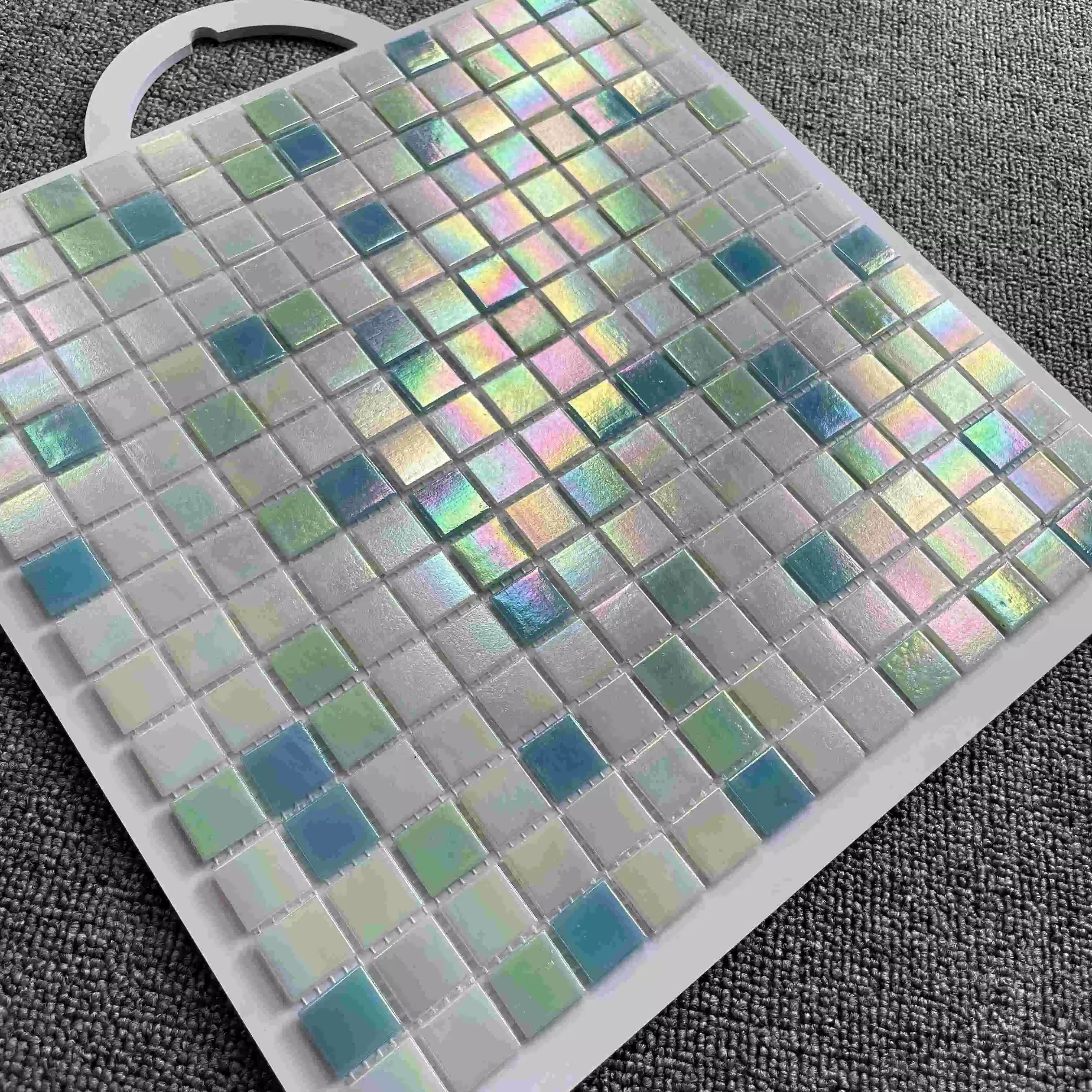 Popular Foshan Decorative Building Material Swimming Pool Glossy Crystal Glass Mosaic Floor Wall Tiles