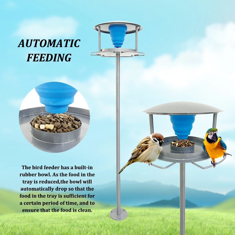 Jh-Mech Support d'alimentation automatique pour oiseaux en métal revêtu de poudre noire résistant aux intempéries avec 2 fourches à deux dents solides.