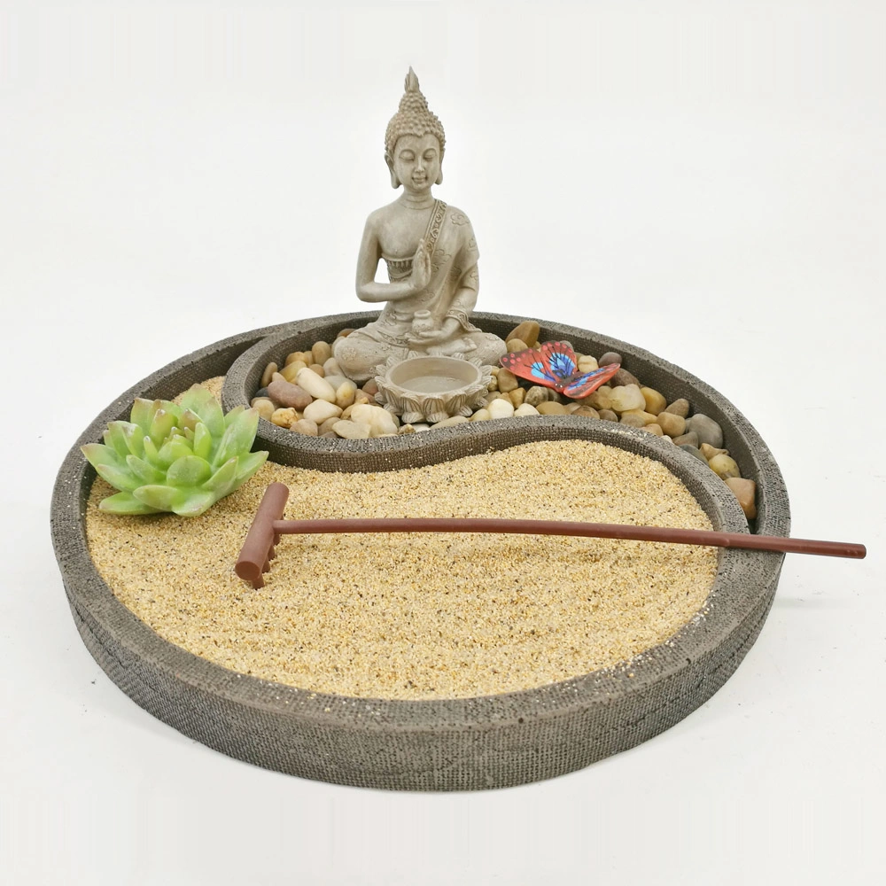 طقم حديقة Zen Garden باللون الأسود حديقة Zen داخلية للاسترخاء هدية يدوية الصنع