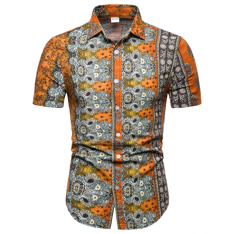 African Men Collar Fashion Digital Printed Summer Beach Vacation Casual Polo Shirt