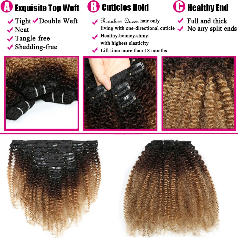 Human Brazilian Clip in Hair Extension 8 Pieces Set Afro Kinky Curly Hair Extensions