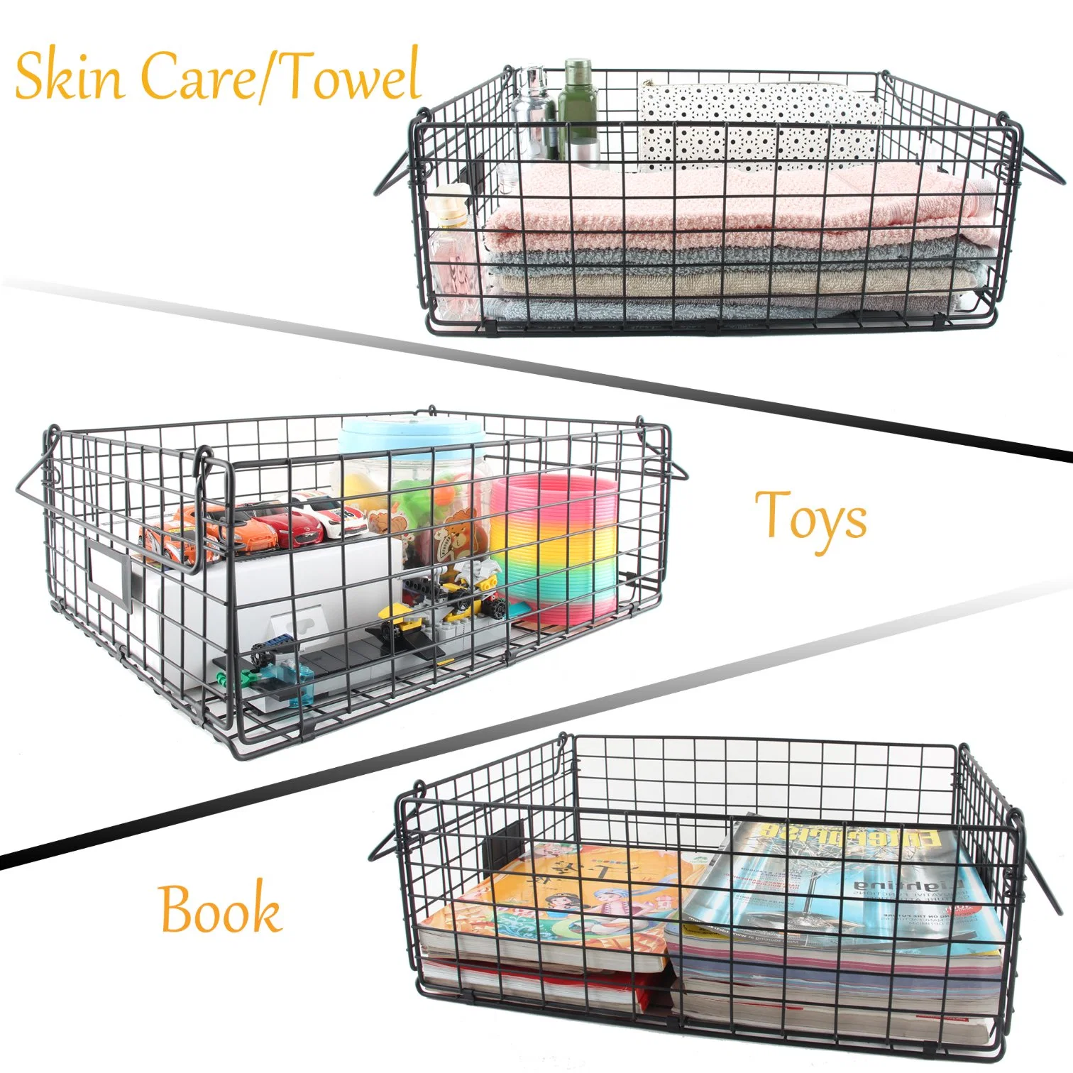 Stackable Wire Baskets with Handles for Pantry Storage and Organization