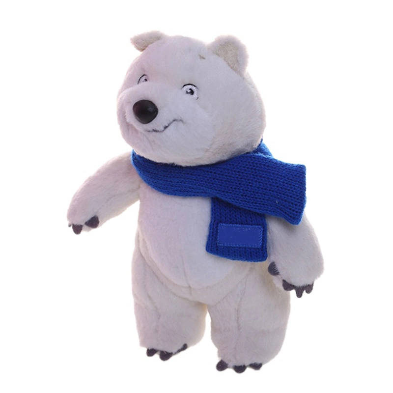 15cm White Furry Soft Stuffed Animal Cute Plush Toys Polar Bear with Blue Scarf