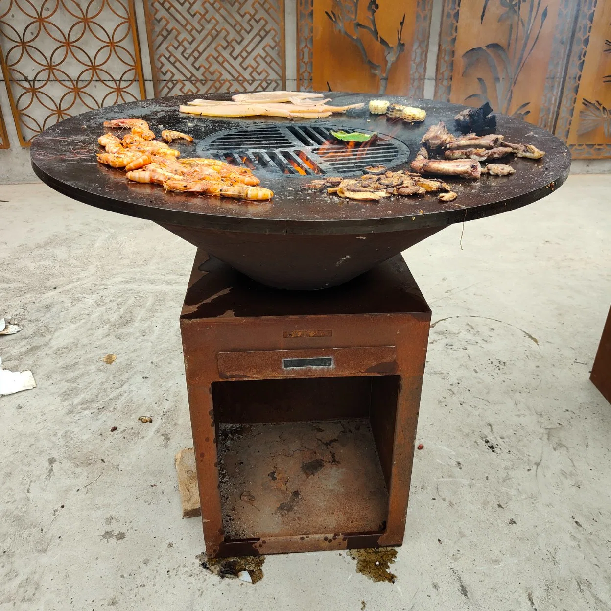 Outdoor Corten Metal Charcoal Grill